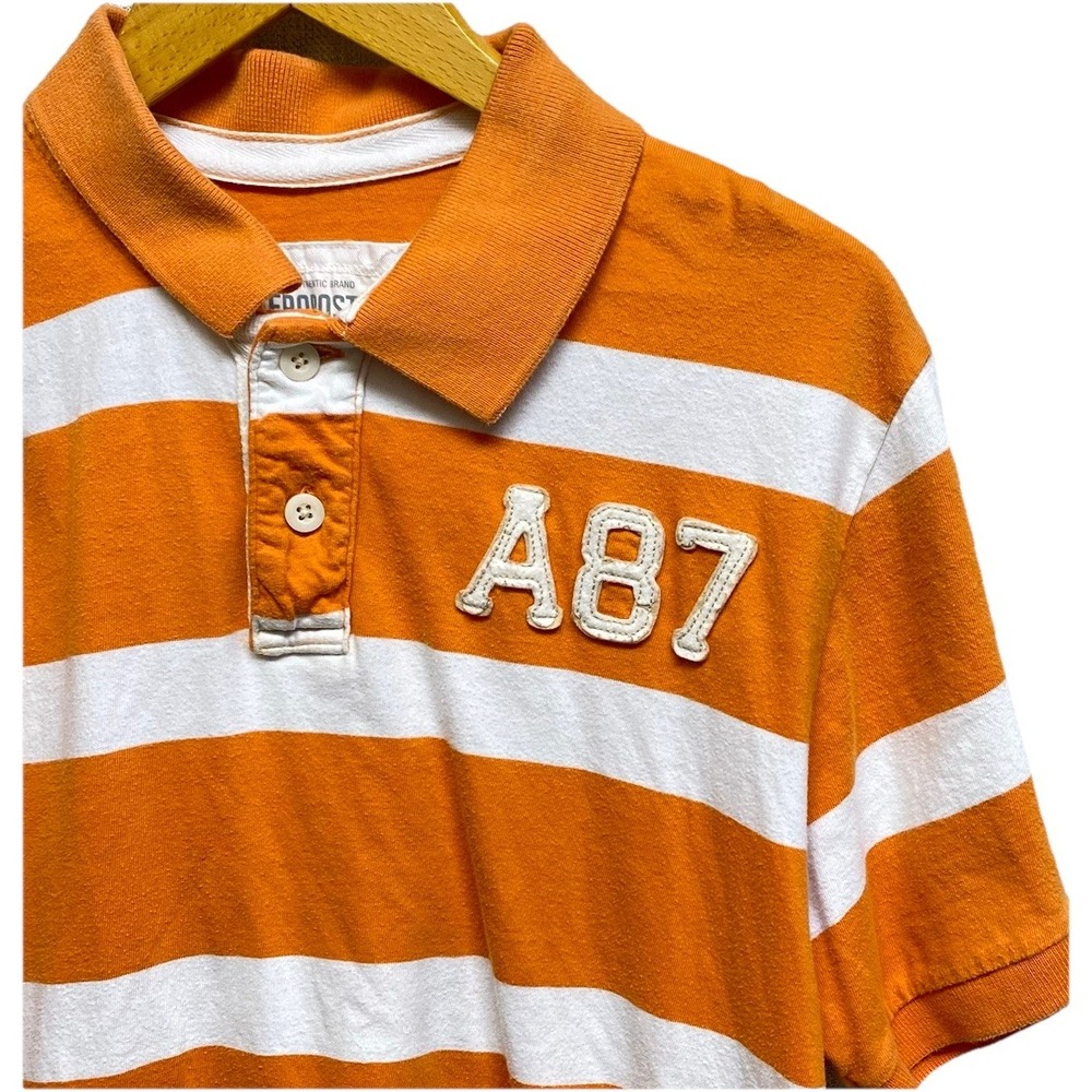 Aeropostale Orange White Striped Polo Short Sleeve Shirt Men XL VTG Y2K A87 Logo